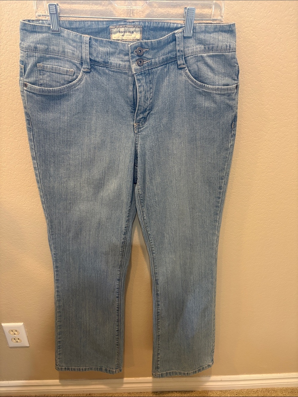 Light Wash Straight Leg Jeans with Double-Button Waist-Size 10S